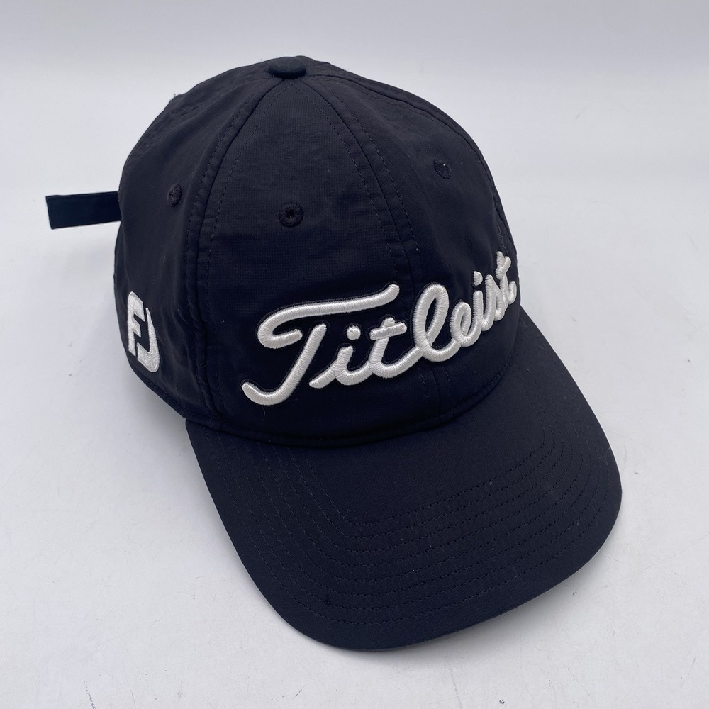 Titleist Tour Golf Hat Black Strapback Pro V1 FJ LARGE LOGOS CLEANED VGC CU